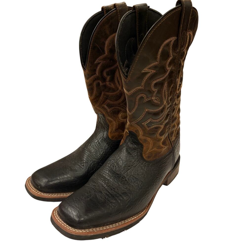 Laredo Performance Square Toe Cowboy Boots Black Tan Mens Size 10.5 D